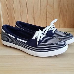Keds Womens Boat Shoes Striped Navy Blue